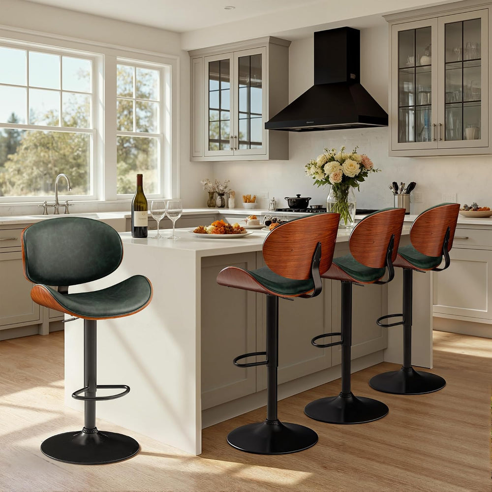 Furmax Bar Stools Set of 2 Adjustable Swivel Bentwood Barstools PU Leather Mo...