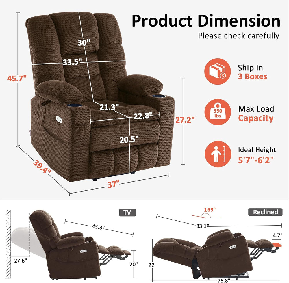 MCombo 3 Motor Large Power Lift Recliner for Elderly, Massage & Heat, 7634