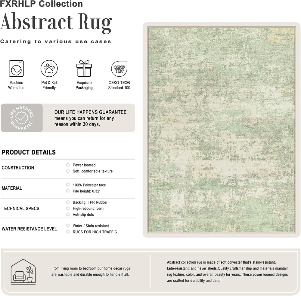 10x12 Area Rug Living Room: Modern Washable Soft Carpet Green Cream