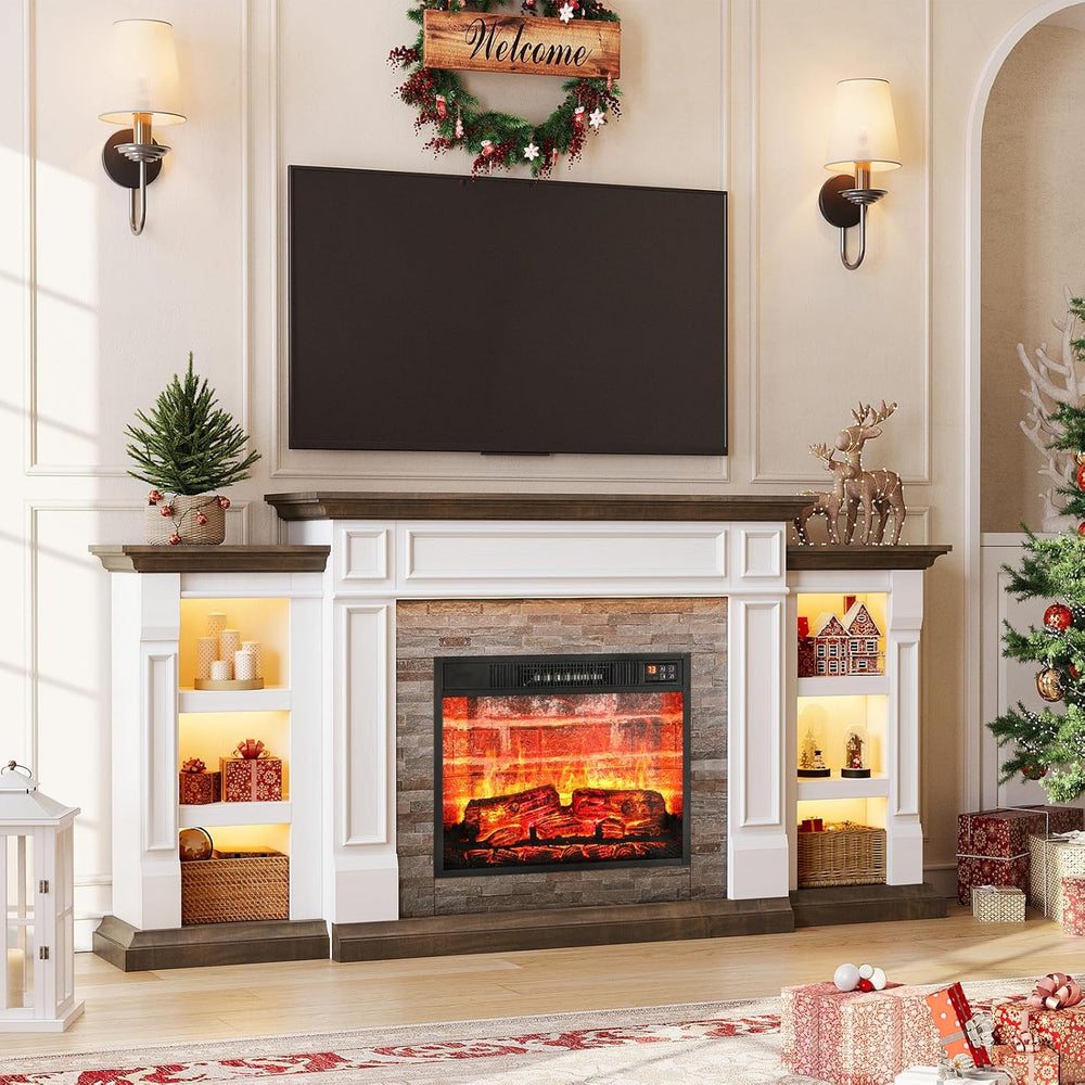 HolliWill 72 Inch Electric Fireplace TV Stand with Mantel, Farmhouse Entertai...