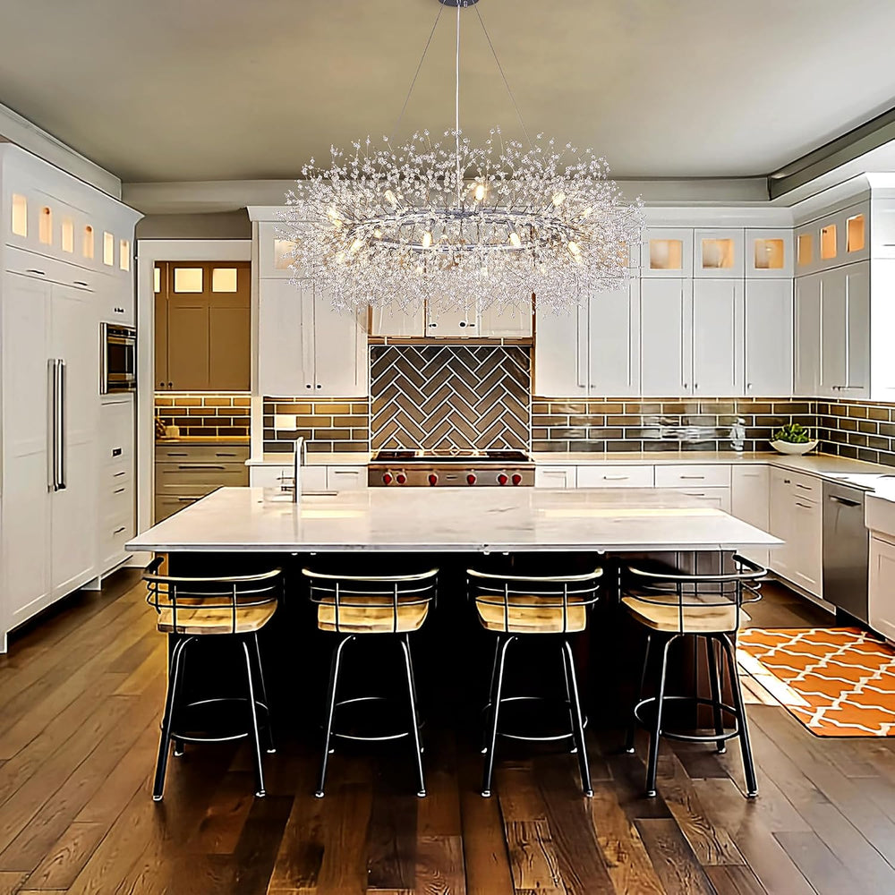 Wellmet Firework Chandelier 38 inch, Modern Crystal Chandelier Chrome Wagon W...