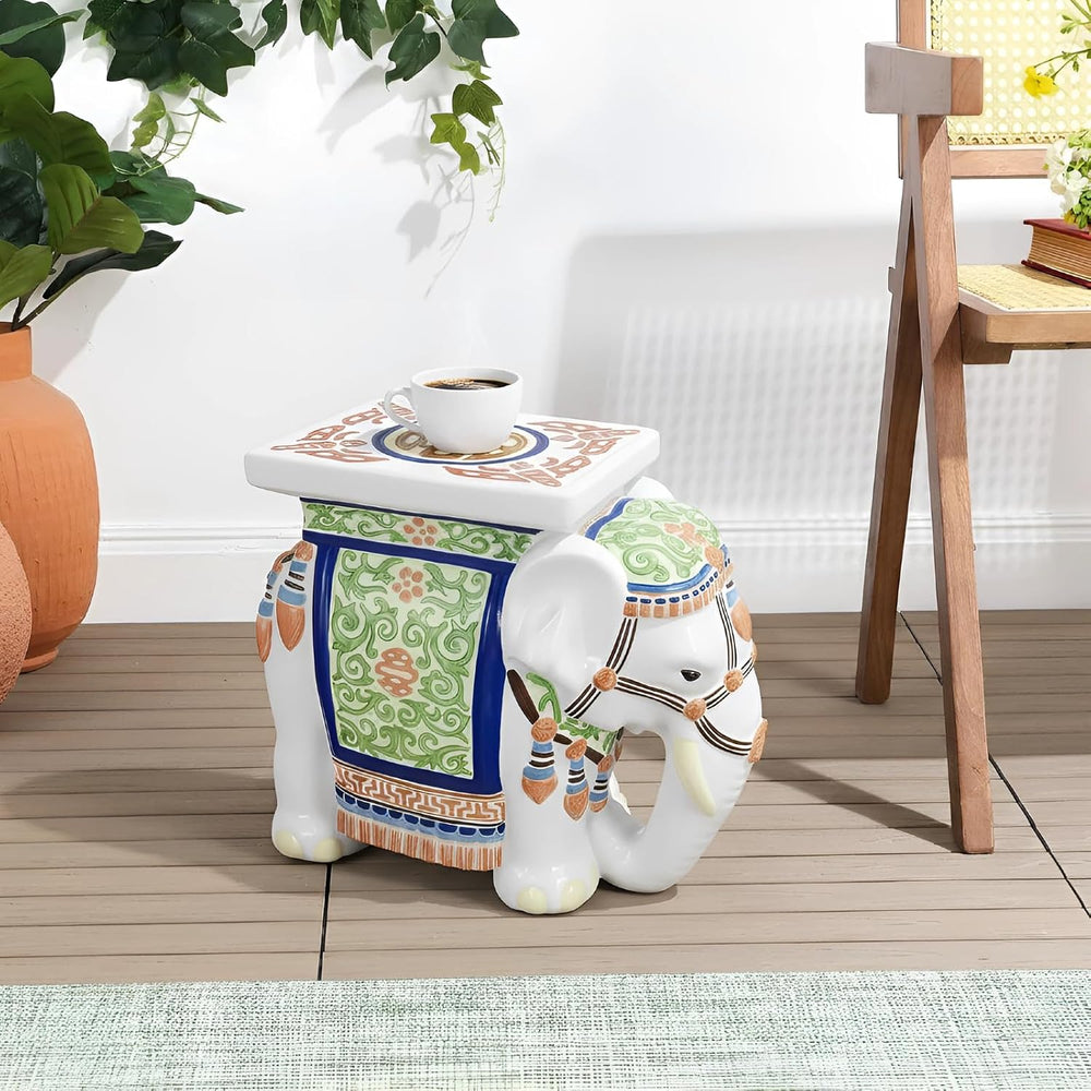 Leinuosen Elephant Garden Stool 16.5 Inch - Resin Elephant Side Table & P...