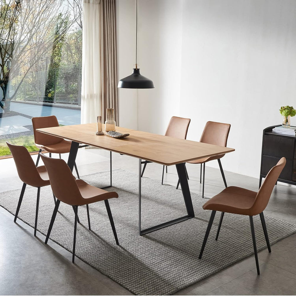 ZckyCine 51‑67 Inch Expandable Dining Set with 6 PU Leather Chairs, Wooden Fu...