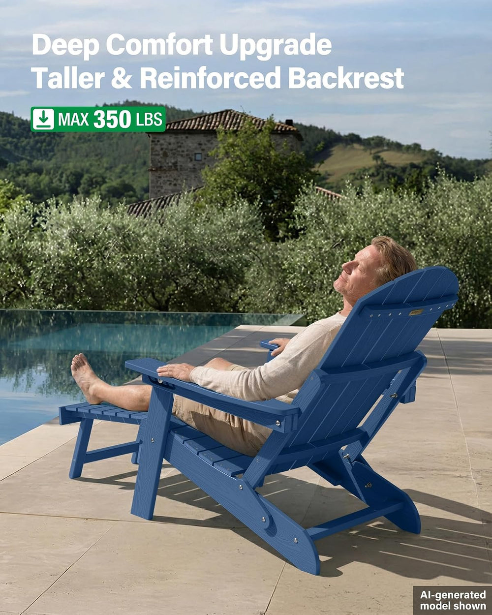 YEFU Adjustable Adirondack Chair with Footrest,All-Weather, Set of 4,Navy