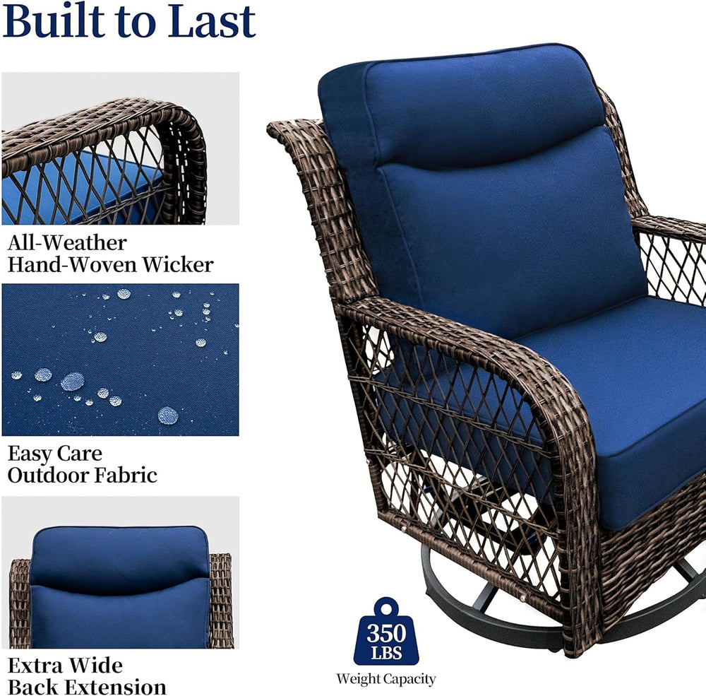 PIZZELLO 3 Pieces Outdoor Swivel Rocker Chairs with Rattan Side Table