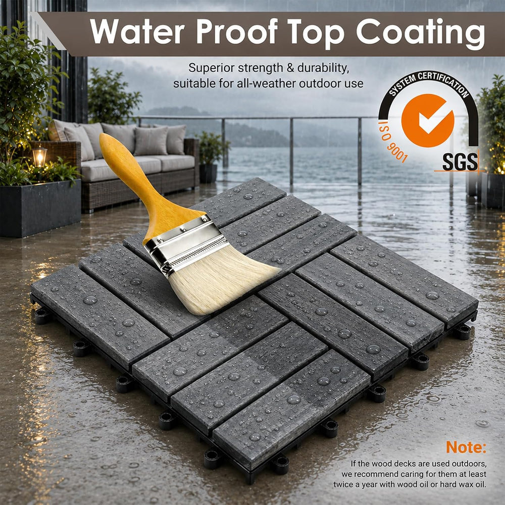 PrimeZone 54 PCS Solid Acacia Wood Interlocking Patio Deck Tiles Outdoor