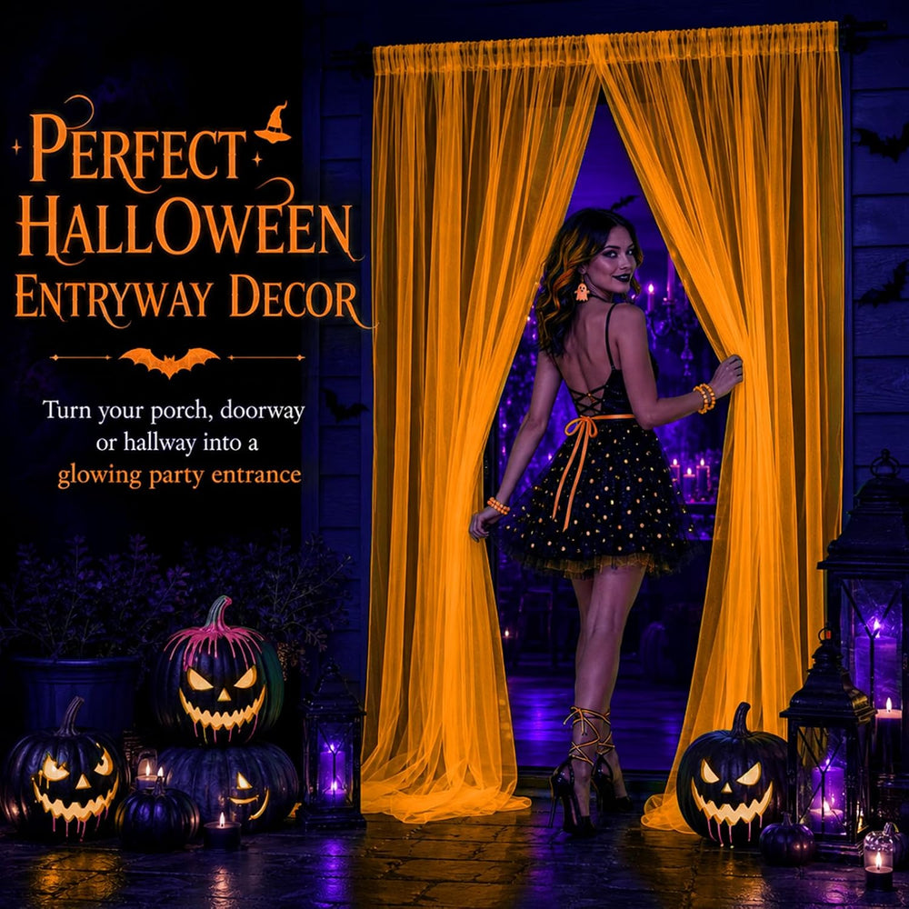 Mega-L Halloween Decorations, 3 Pack Halloween Tulle Backdrop Curtains
