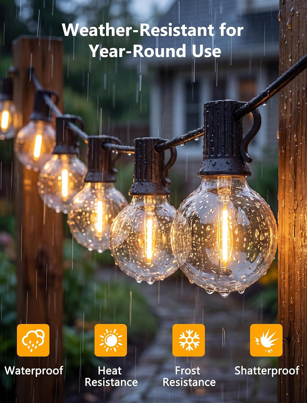 100FT Outdoor String Lights - Shatterproof G40 LED Bulbs, Waterproof Connecta...