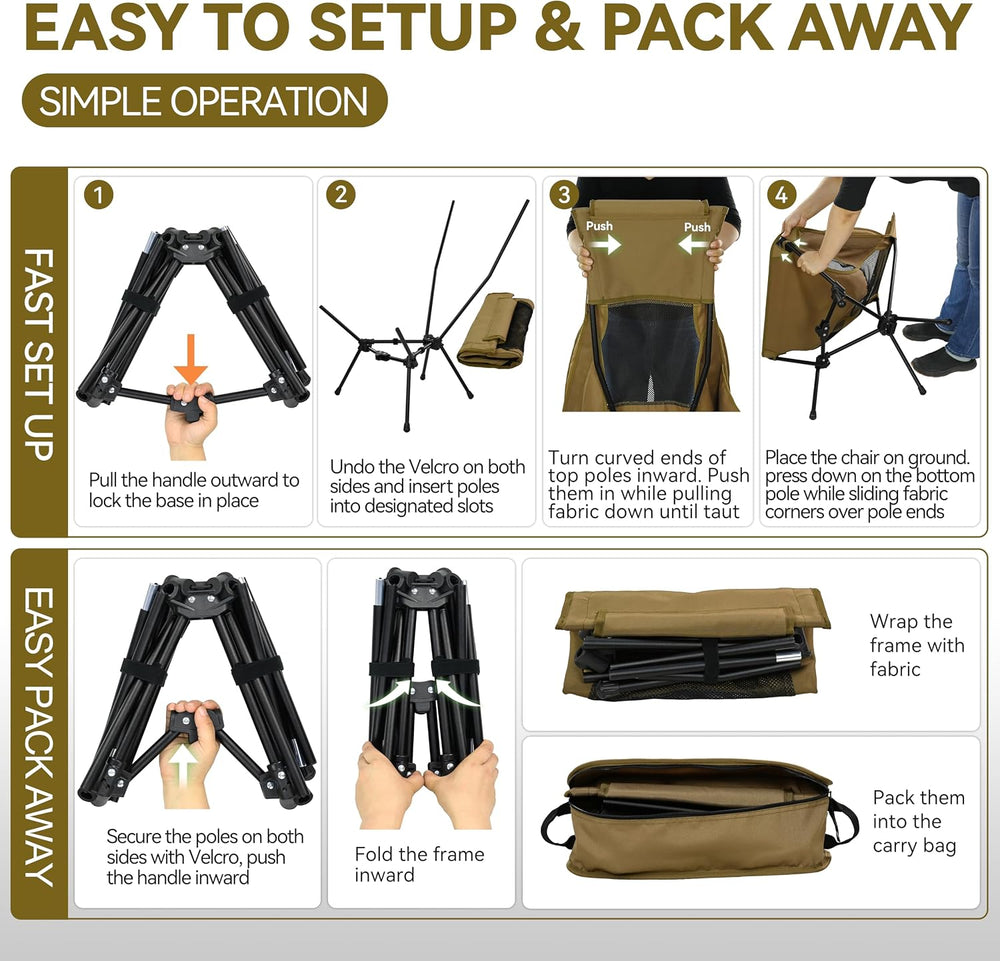 MARCHWAY Lightweight Folding High Back Camping Chair with Head Support, Stabl...