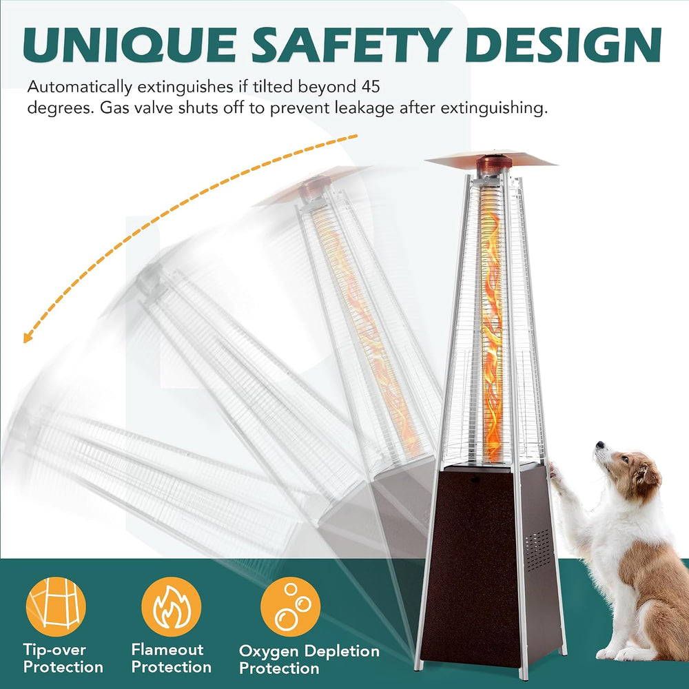 Flame Pyramid Pool Heater, Triple Safety Protection Portable Patio Heater wit...