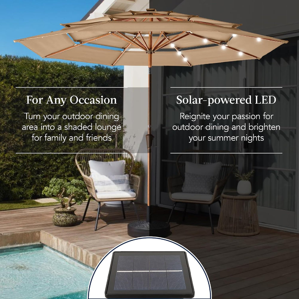 Best Choice Products 10ft 3-Tier Solar Patio Market Umbrella, Outdoor Sun Sha...
