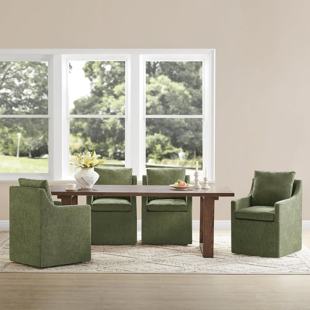 KISLOT Upholstered Dining Chairs Set of 2 with Casters, Moss Green