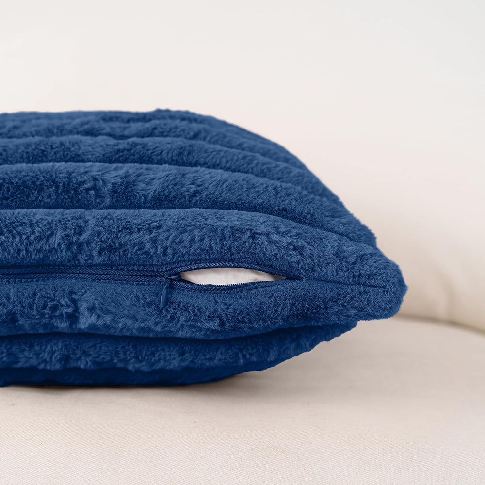 NiNi ALL Blue Faux Fur Throw Pillow Covers 24x24, Set of 2 Cushion Cases