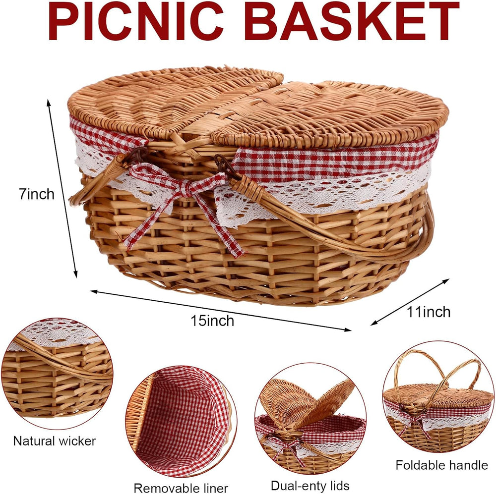 Picnic Basket with Blankets and Bamboo Plates Picnic Supplies Set Basket with...