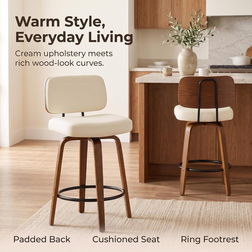 Counter Height Bar Stools Set of 1, 26+inch Swivel Faux Leather Barstool with...