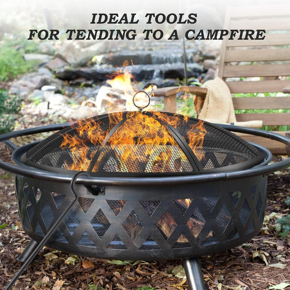Fire Pit Spark Screen, 40 Inch Diameter Fire Pit Screen with Handle & Pok...