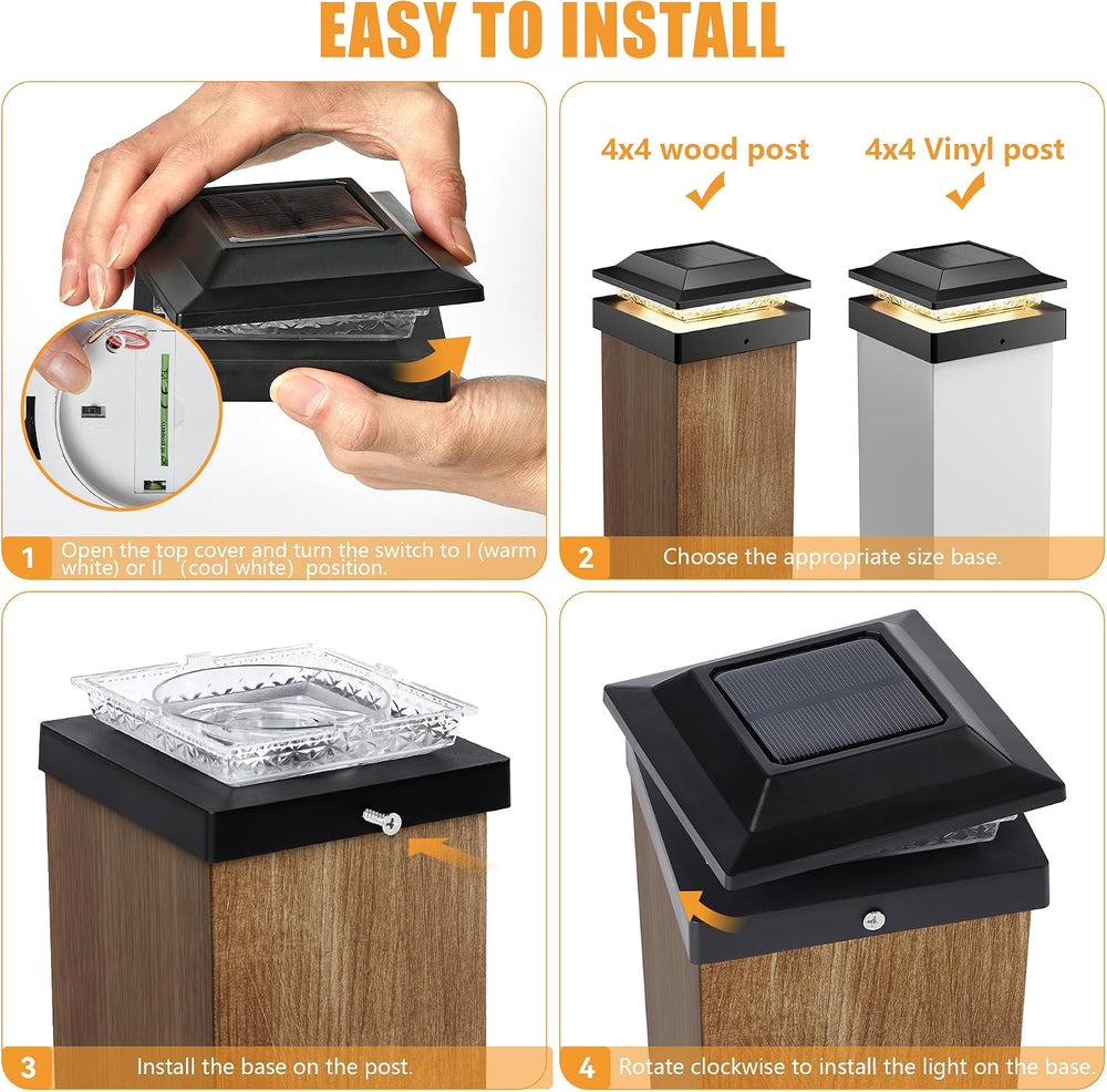 Brightown Solar Post Cap Lights Outdoor 8-Pack, Waterproof Fence Post Solar L...