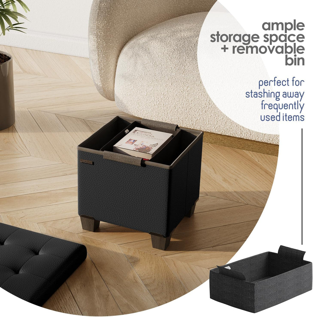 Storage Ottoman Cube with Small Bin, 15-in Square Ottoman with Storage for Li...