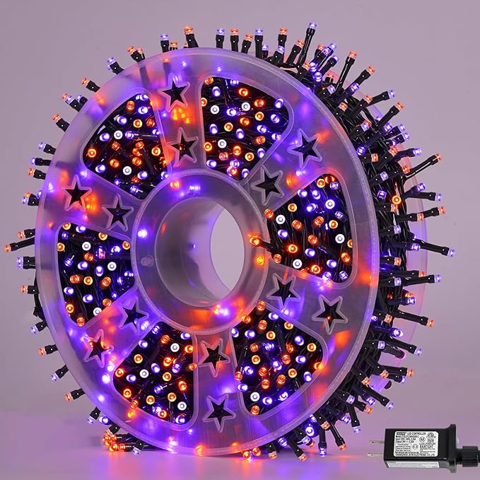 YEGUO 165ft 500 LED Halloween Lights Outdoor Waterproof, Orange and Purple St...