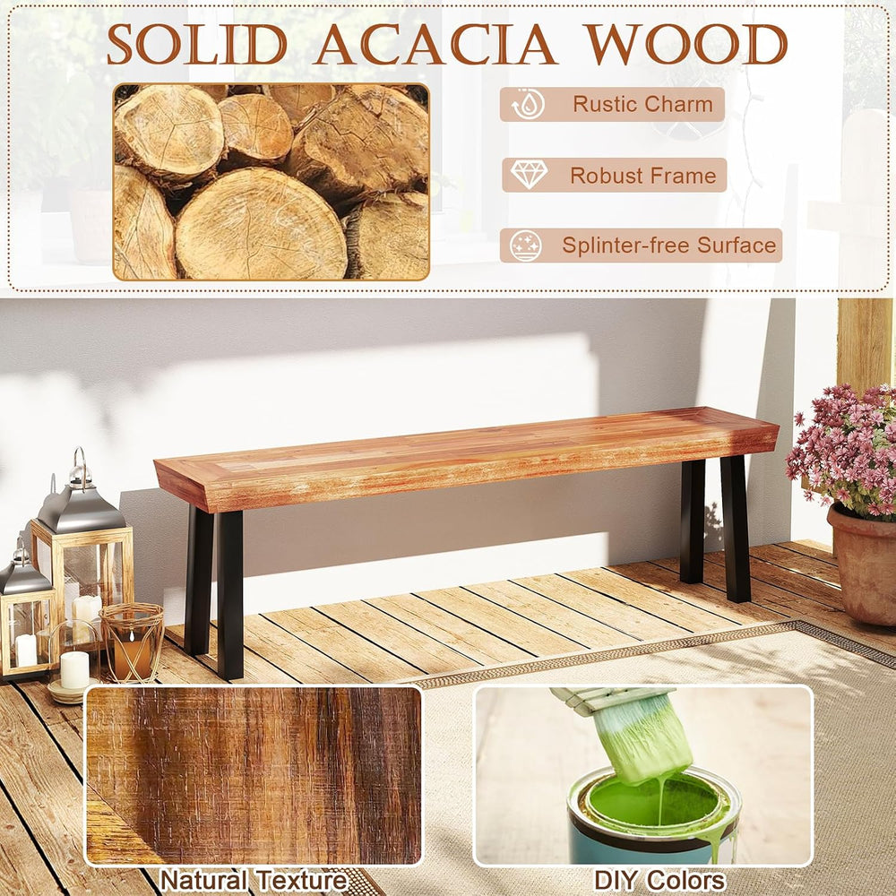 Tangkula Outdoor Acacia Wood Bench, Patio Dining Picnic Bench with Steel Legs...