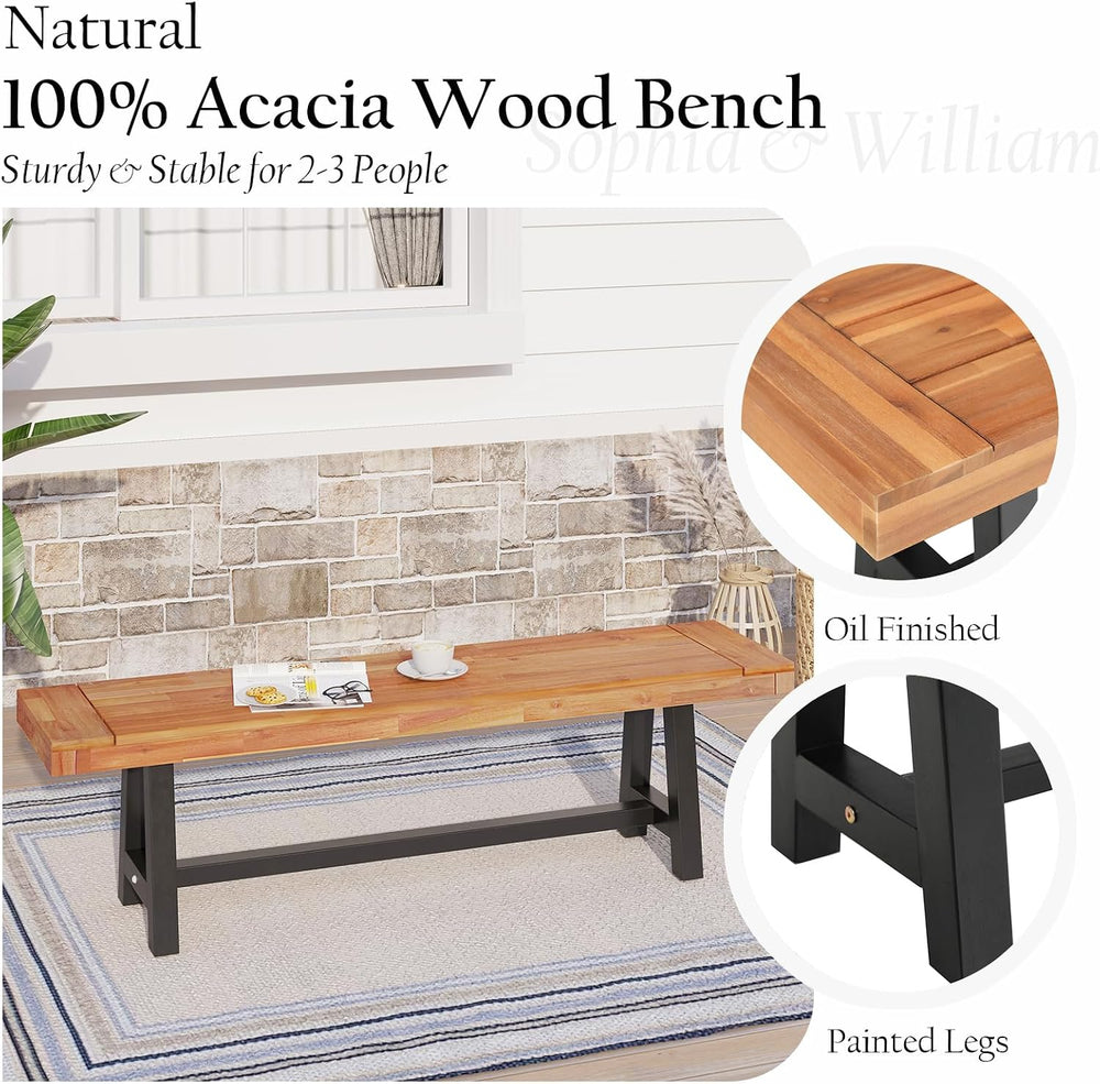 Sophia & William 63" Outdoor Wood Bench Weatherproof, Teak Finish, 1...