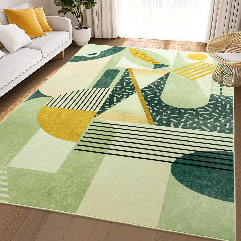 Tepook 5x7 Green Abstract Geometric Print Area Rug Modern