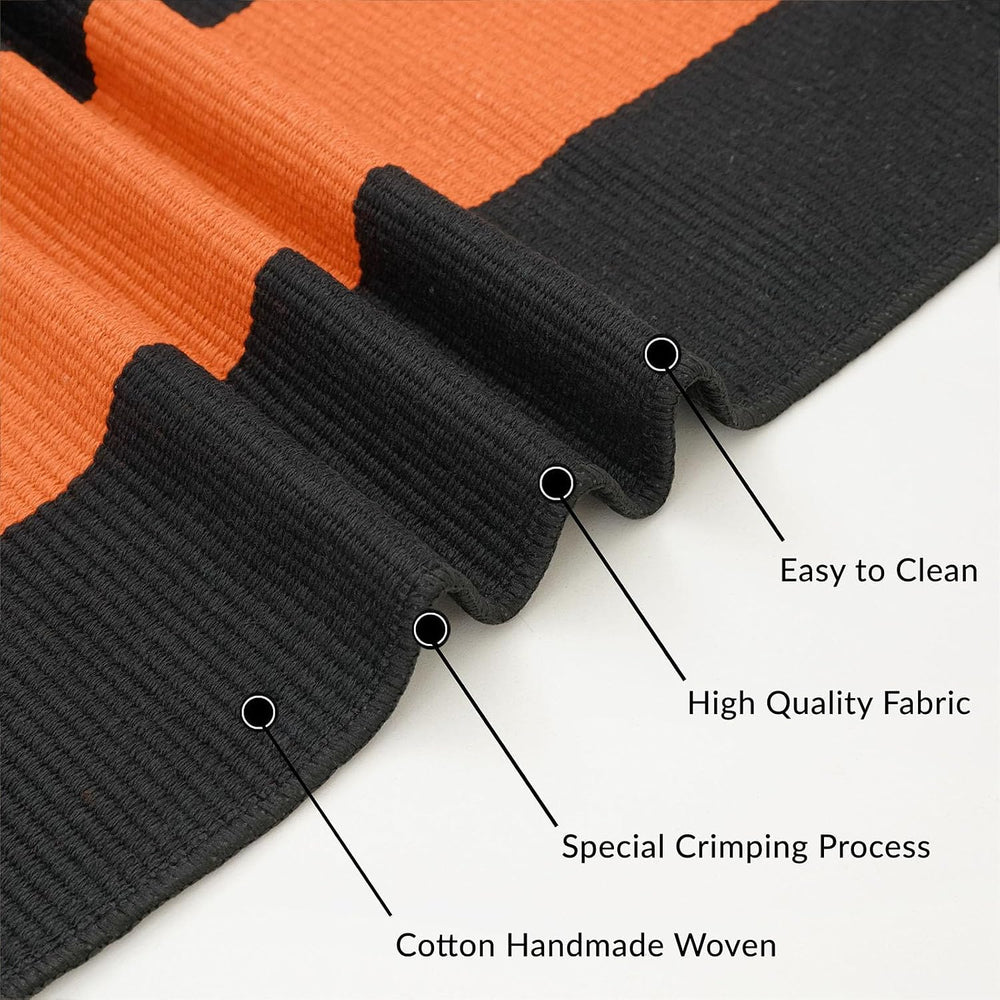 IOHOUZE Fall Striped Outdoor Rug 4x6, Washable Porch, Orange Black