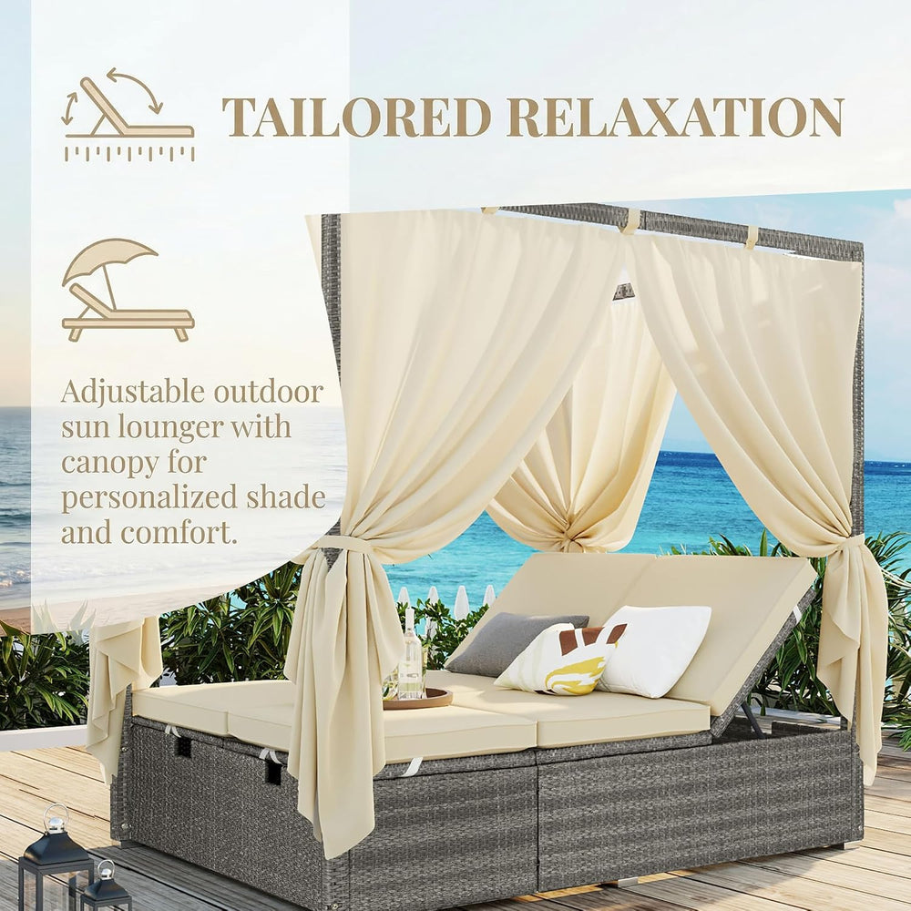 Harper & Bright Designs Adjustable Outdoor Sun Lounger with Canopy,Multi-...