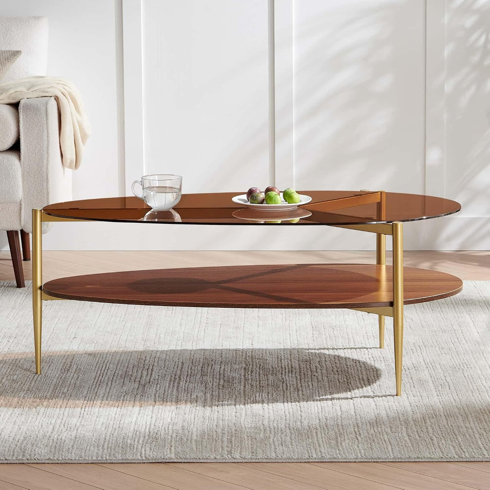 LumFurn Oval Glass Coffee Table, Mid-Century Modern Design, L43 x W21 x H17 i...