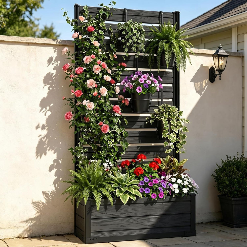 Plastic Raised Garden Bed with Trellis, 73.8"x36"x14" Planter ...