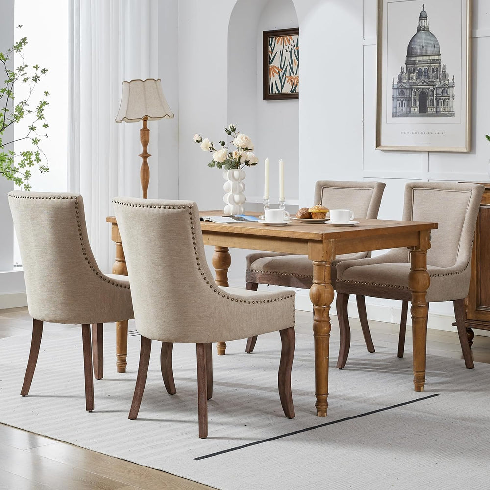Beige Dining Chairs Set of 6, Fabric Upholstered Kitchen Chairs