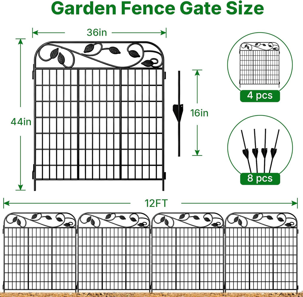 AMAGABELI 4 Panels 44 in(H )X 12 ft(L) Decorative Garden Fence Gate,Dog Fence...