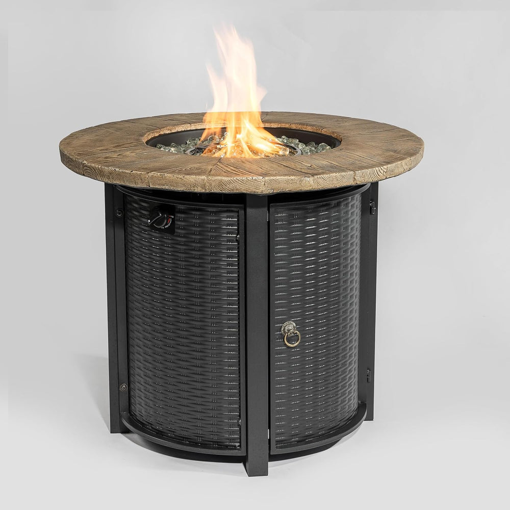 30'' Concrete Round Gas Fire Pit, 50,000 BTU Steel Outdoor Fire Table...