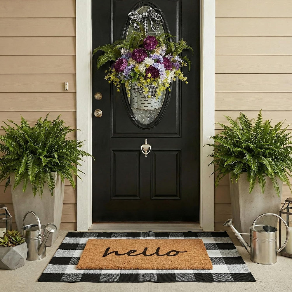 2-Piece Layered Front Doormat Set, Fall Decor Hello Natural Coco Coir Door Ma...