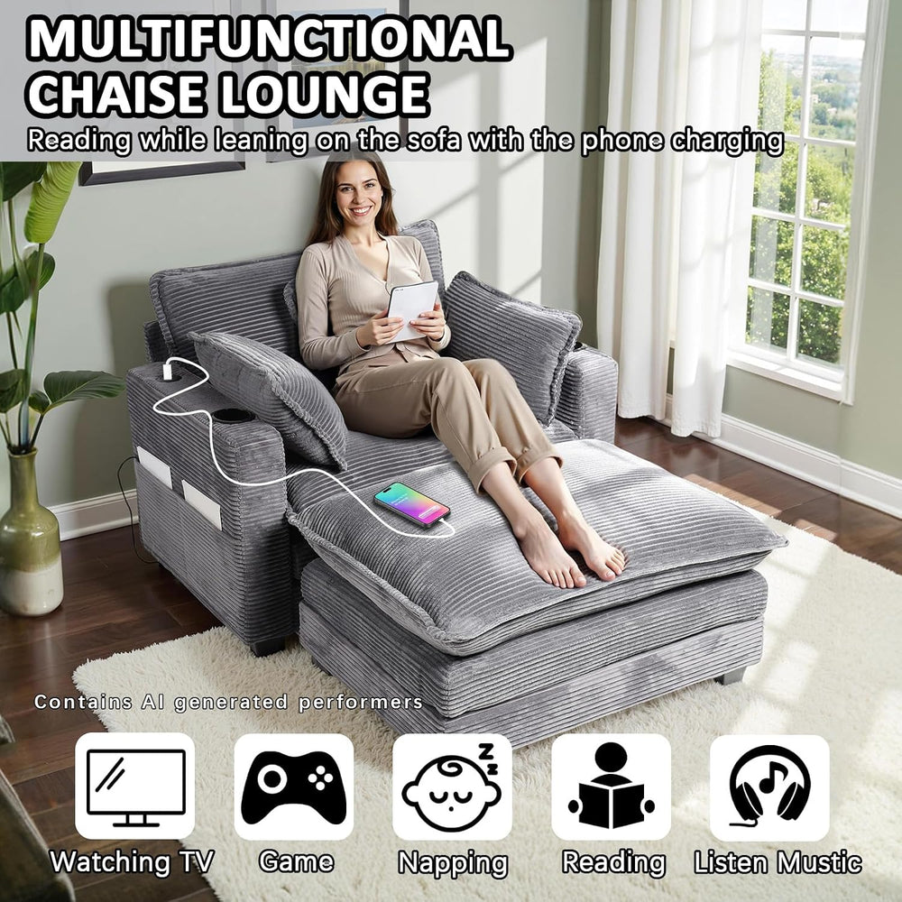 Gexpusm Oversized Chaise Lounge Chair Indoor with Ottoman (Grey)
