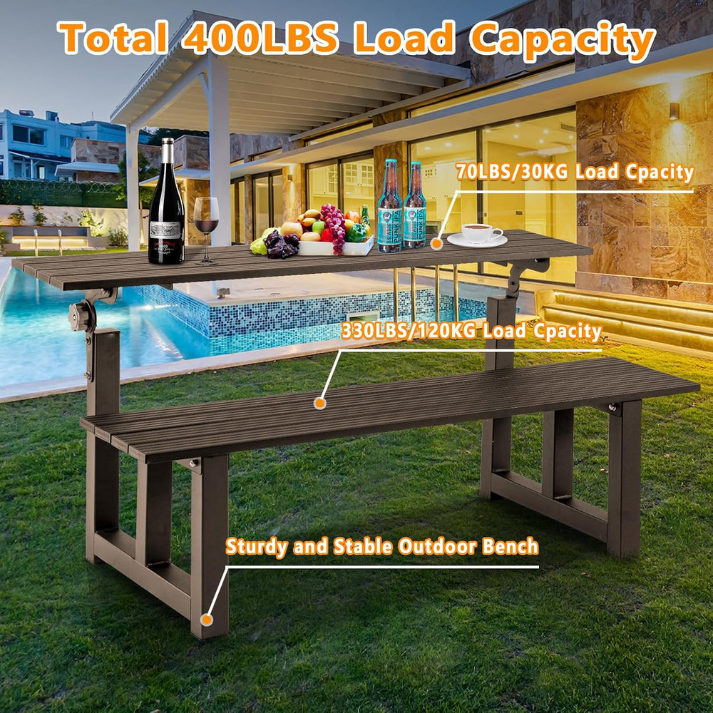 TECSPACE Aluminum Outdoor Convertible Bench, Brown, 400 LBS Load Capacity, Ad...