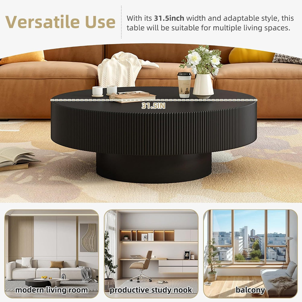 LUMISOL Modern Fluted Coffee Table with 6.8" Thick Tabletop, Black