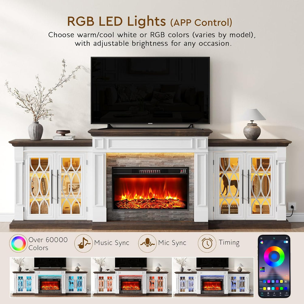 LGHM 104" LED Fireplace TV Stand with Outlet, 3 in 1 Electric Fireplace ...