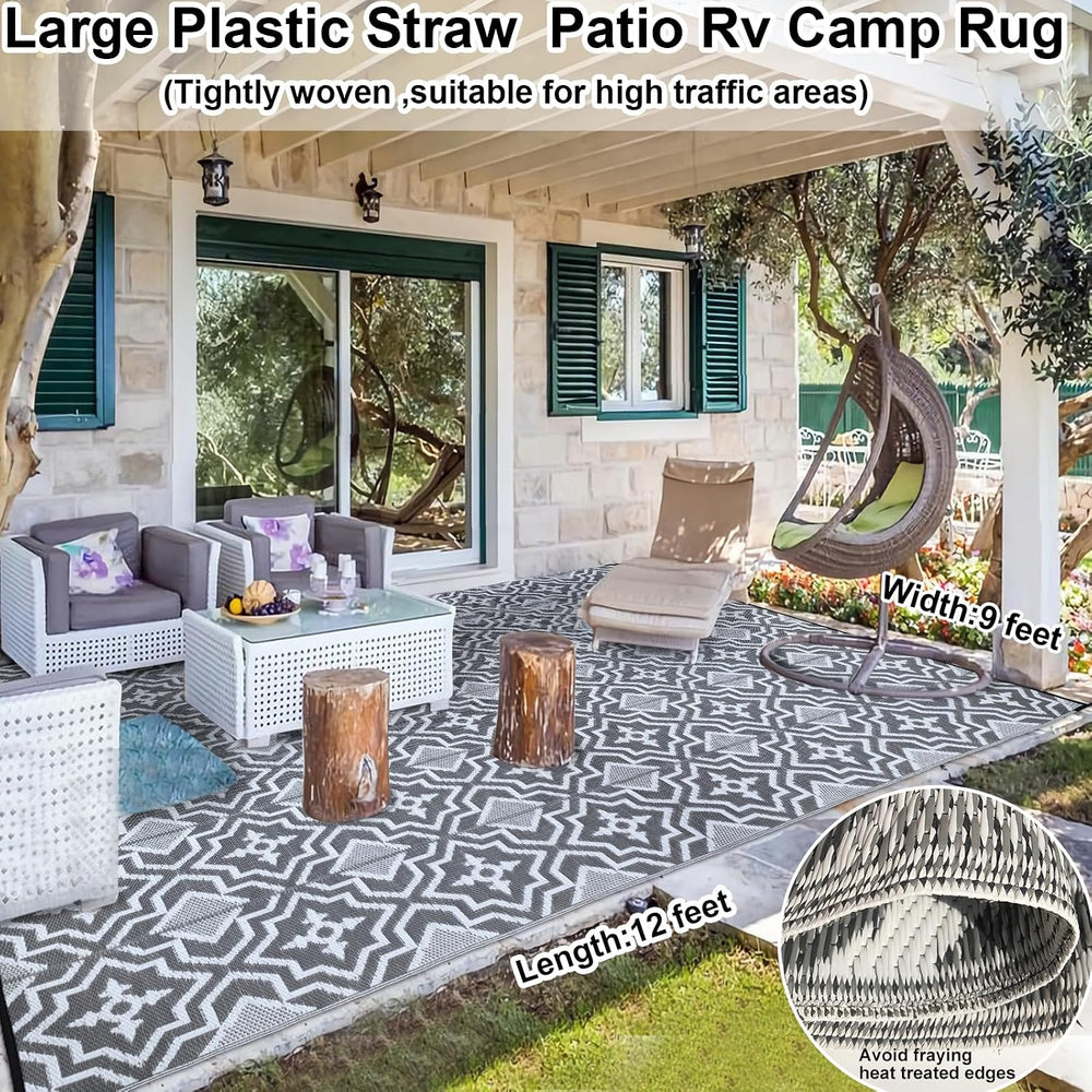 Alfolo Outdoor Rug 9x12 for Patios Clearance,Outdoor Plastic Straw Rug,Waterp...