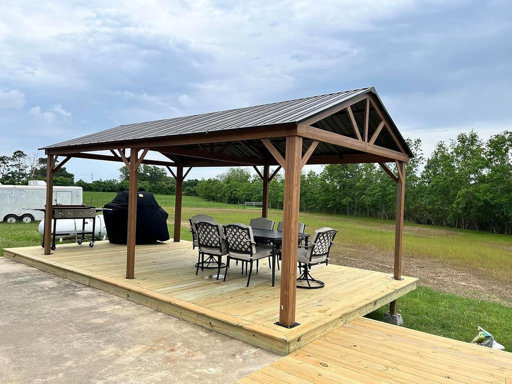 Domi 12’ x 20’ Hardtop Gazebo, Wooden Coated Aluminum Frame Canopy with Galva...
