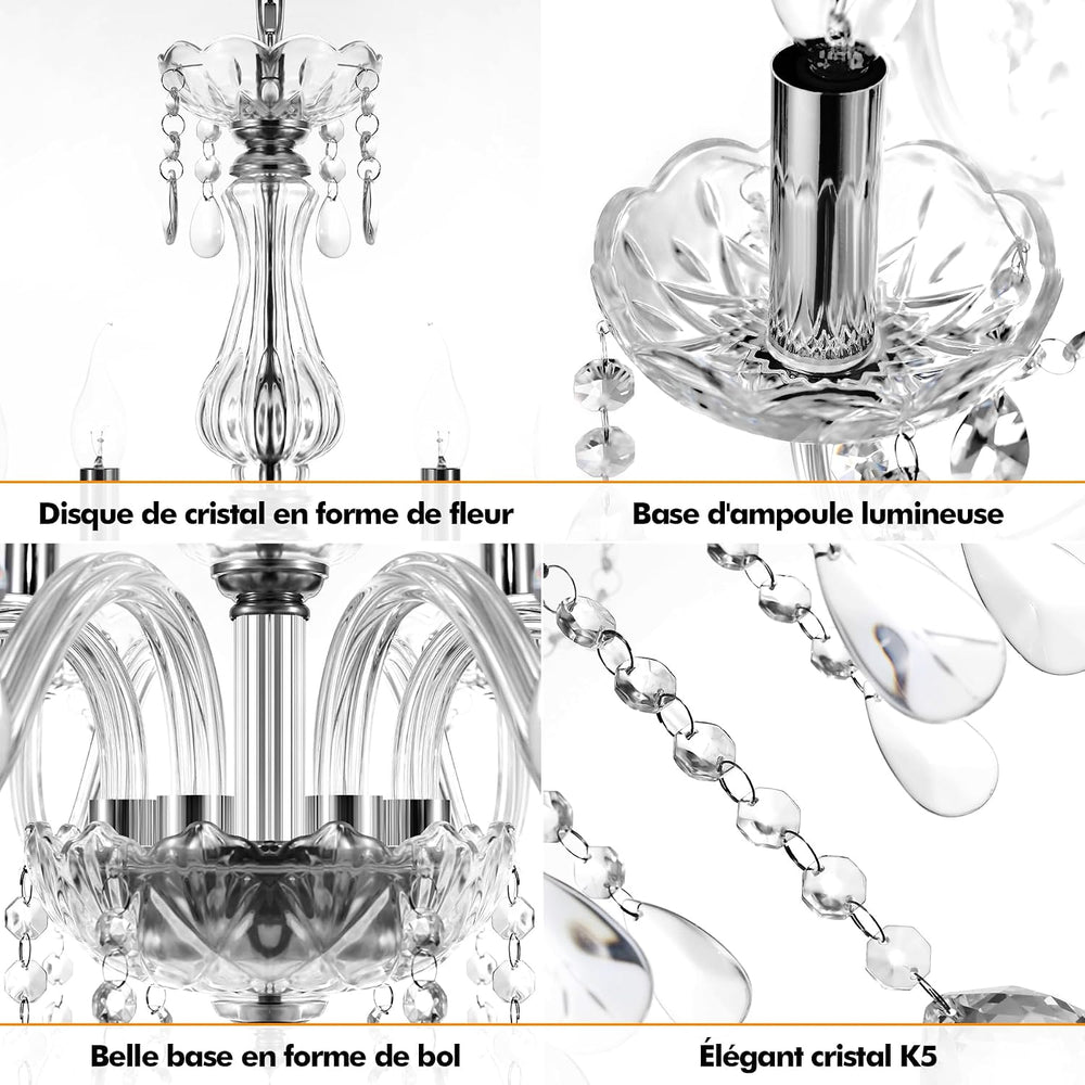 Ridgeyard 6-Lights Crystal Chandelier Modern Candle Chandeliers Living Room L...
