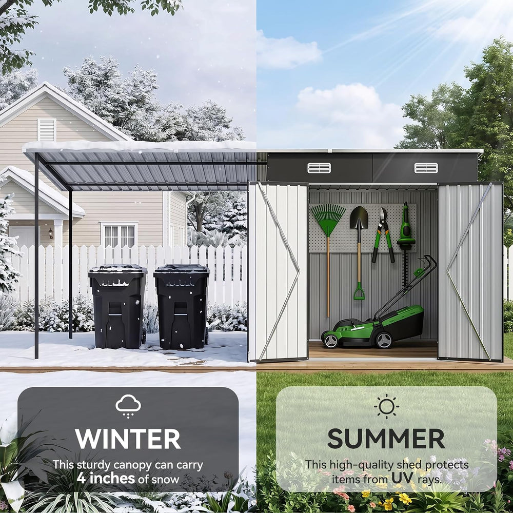 Aoxun 7x6FT Outdoor Storage Shed & Hardtop Canopy Gazebo Combo