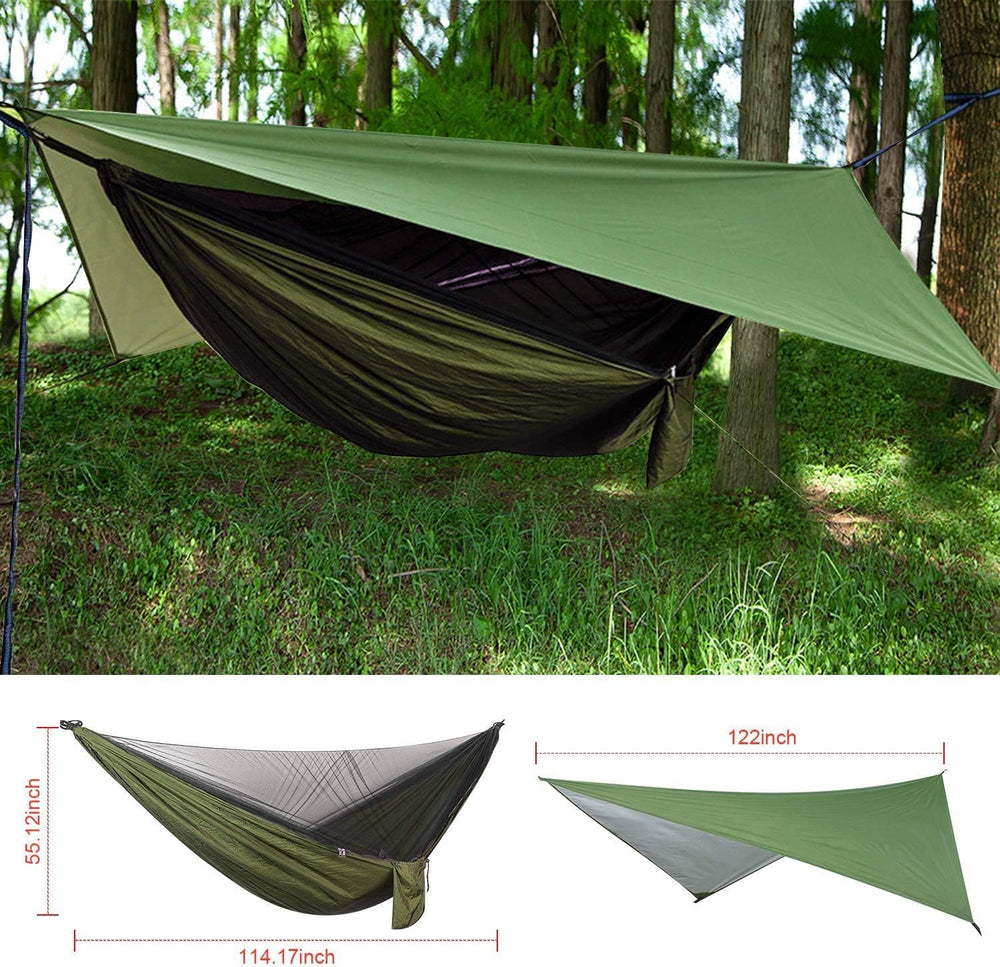 Camping Hammock with Rain Fly Tarp and Mosquito Net Tent Tree Straps, Portabl...