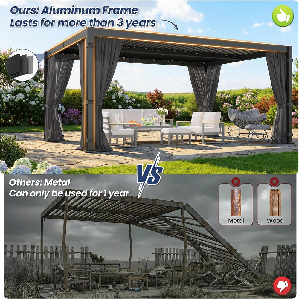 12' x 16' Pergola with Adjustable Louvered Roof and Aluminum Frame