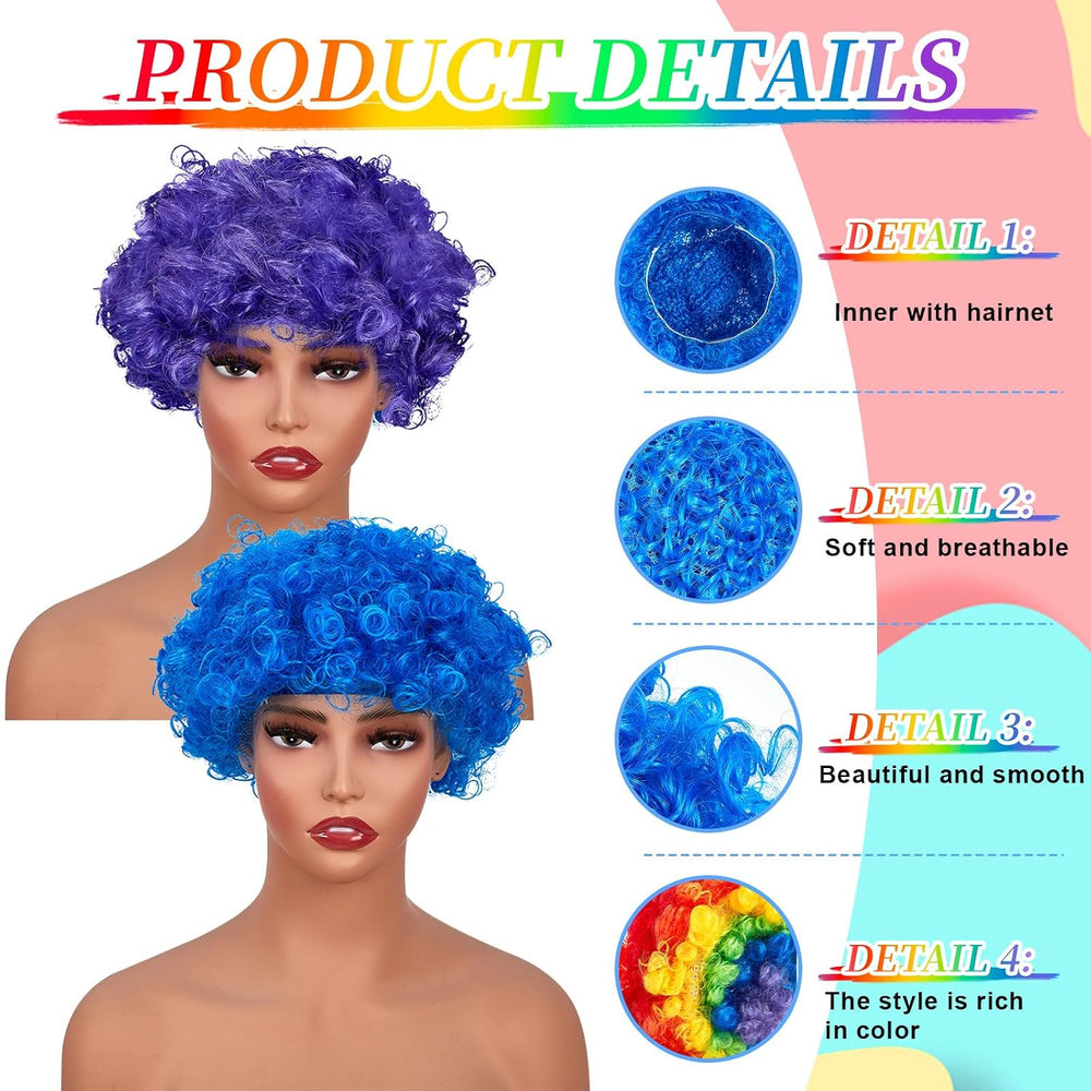 Lyrow 9 Pack Clown Wigs for Adults, Multicolor Afro Puff Wigs Halloween