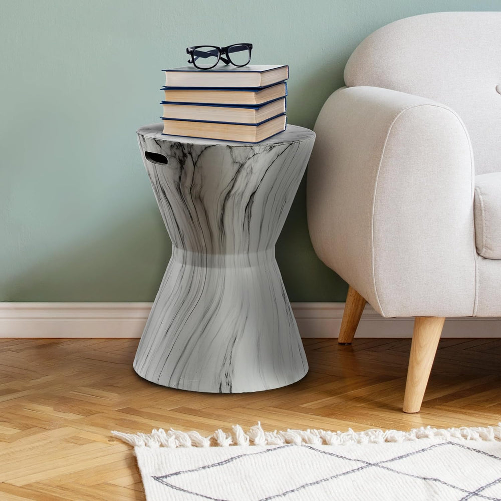 JONATHAN Y African Drum Ceramic Garden Stool 17.25", White Marble Finish