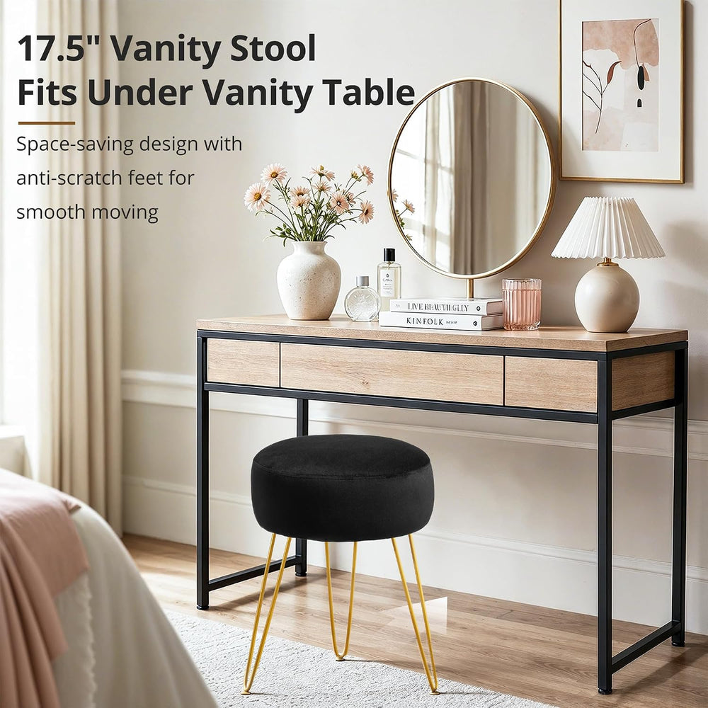 LUE BONA Vanity Stool, Black Vanity Stools for Makeup Room, Round Ottoman Foo...