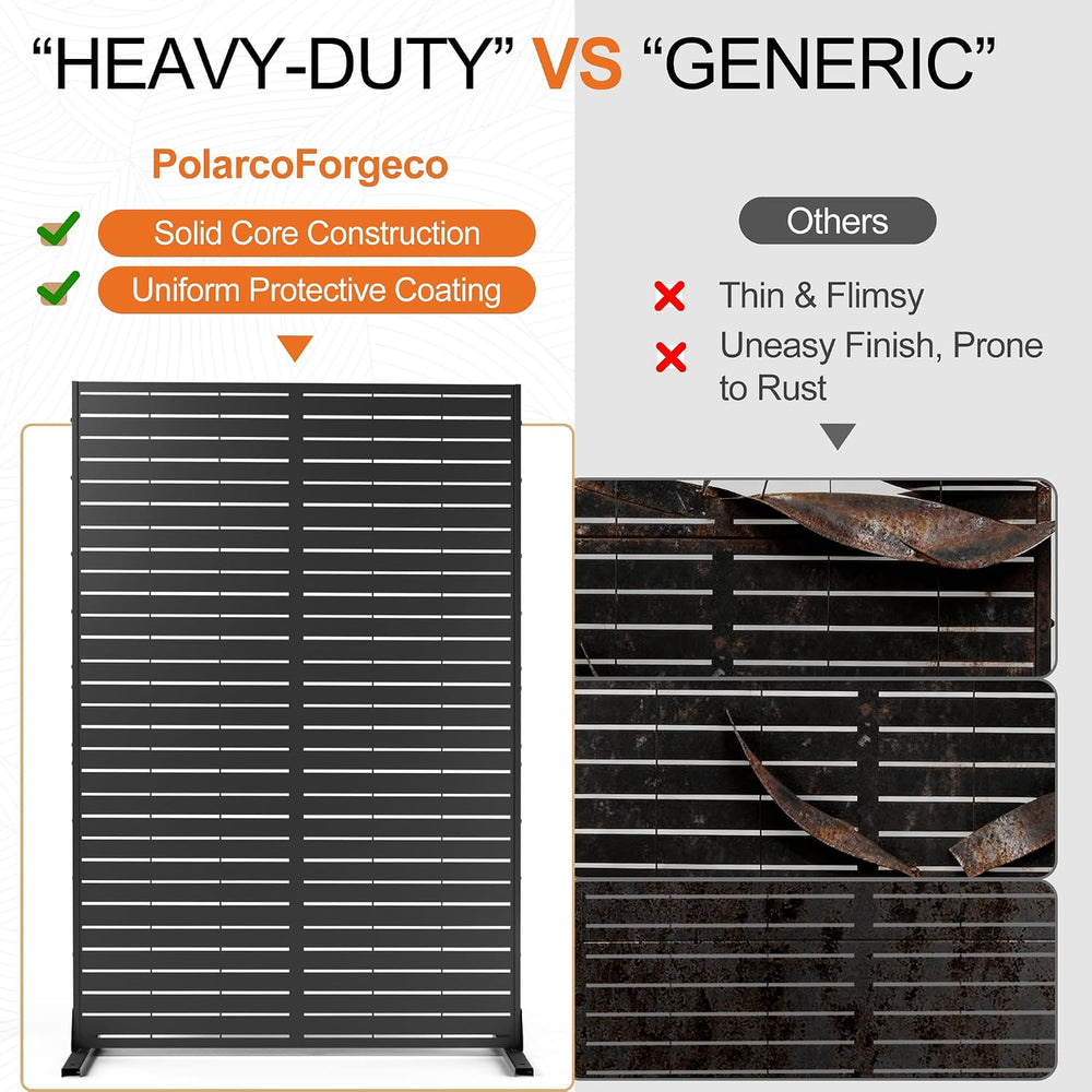Metal Freestanding Privacy Screen Panels, Black Louvered