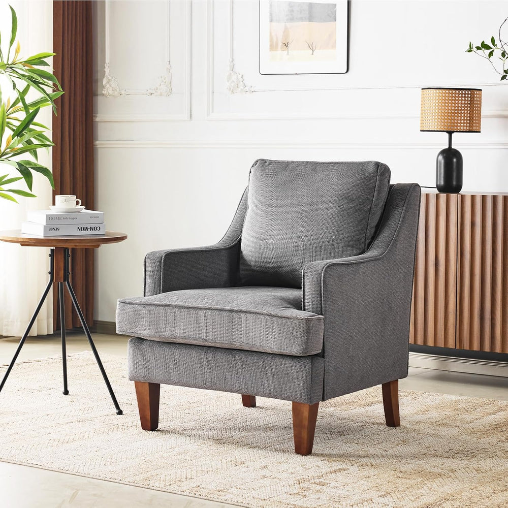VINGLI Mid-Century Modern Accent Chair, Light Grey Upholstered Armchair Comfy...