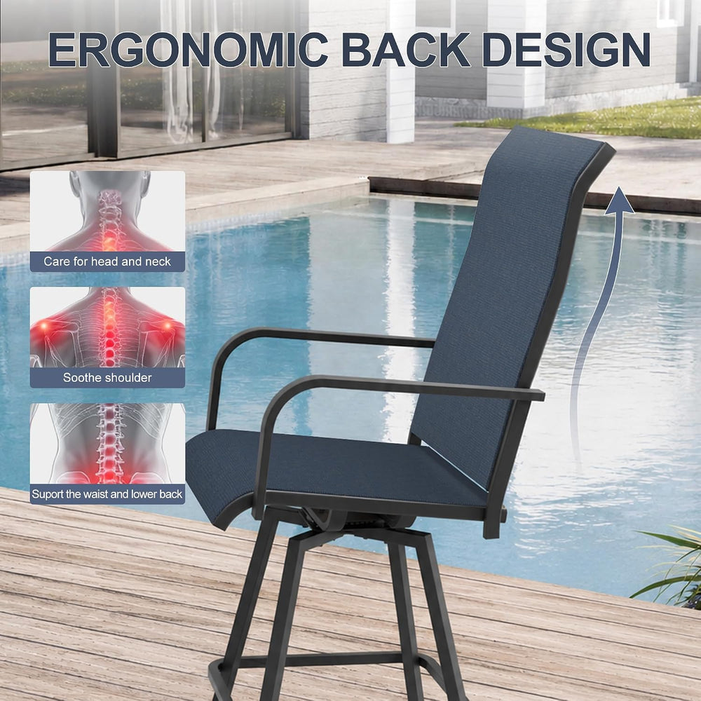Outdoor Bar Stools Set of 2, Swivel Tall Patio Chairs, Navy